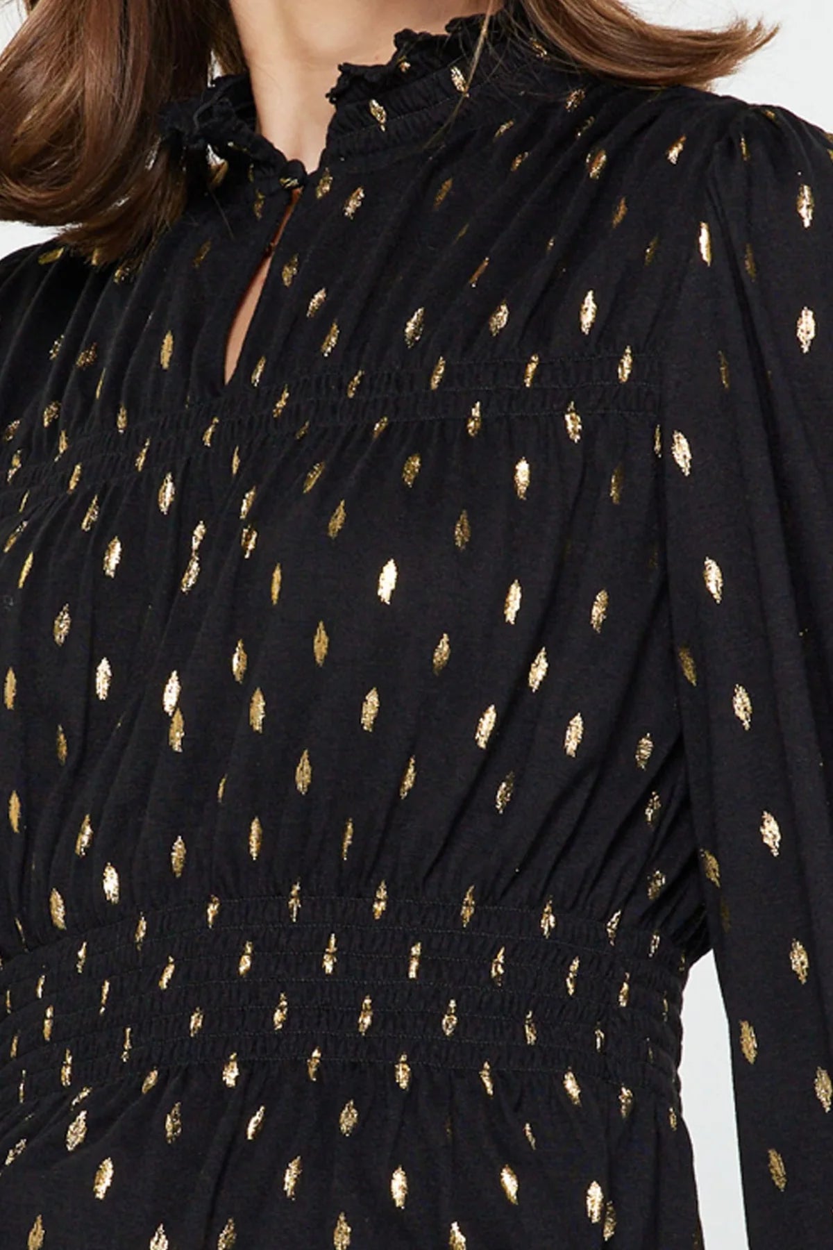 Metallic Foil Dot Peplum Top