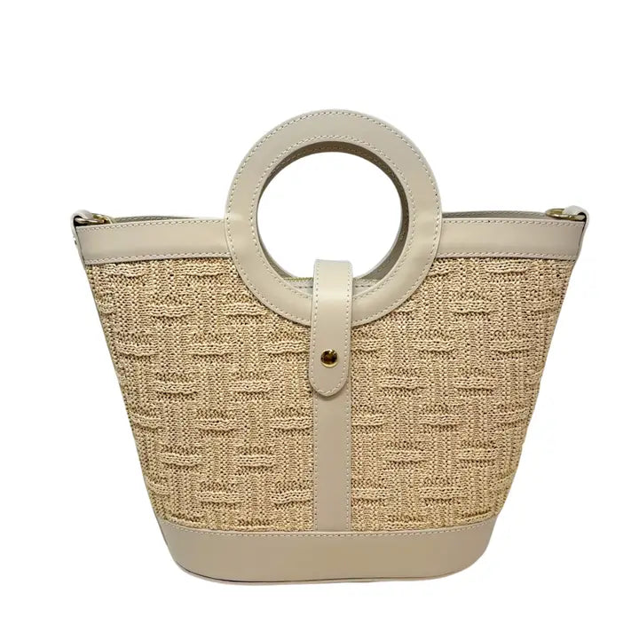 Leather Raffia Tote Bag