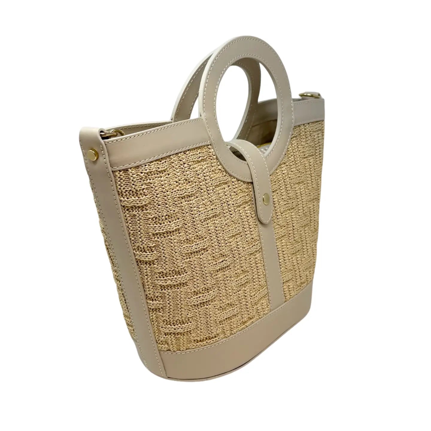 Leather Raffia Tote Bag