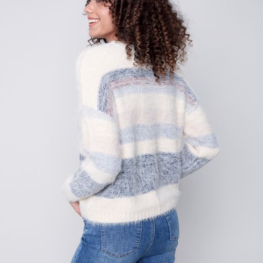 Drop Shoulder Fuzzy Stripe Sweater Multicolor