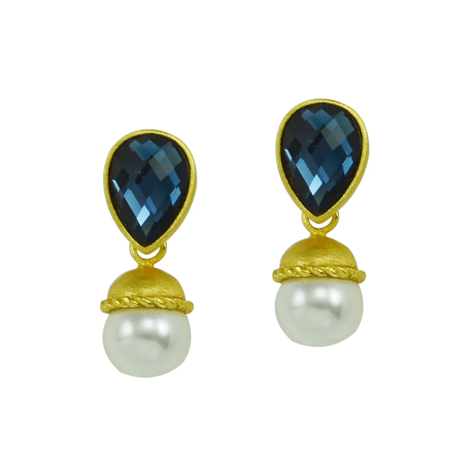 Sabrina Drop Stone Earring W/PearlMidnight BlueOne Size