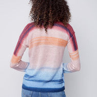 Crew Neck Drop Shoulder Sheer Knit Printed Sweater