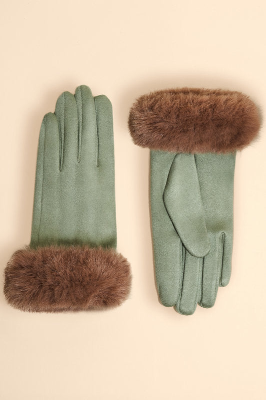 Bettina Faux Suede/Faux Fur Gloves